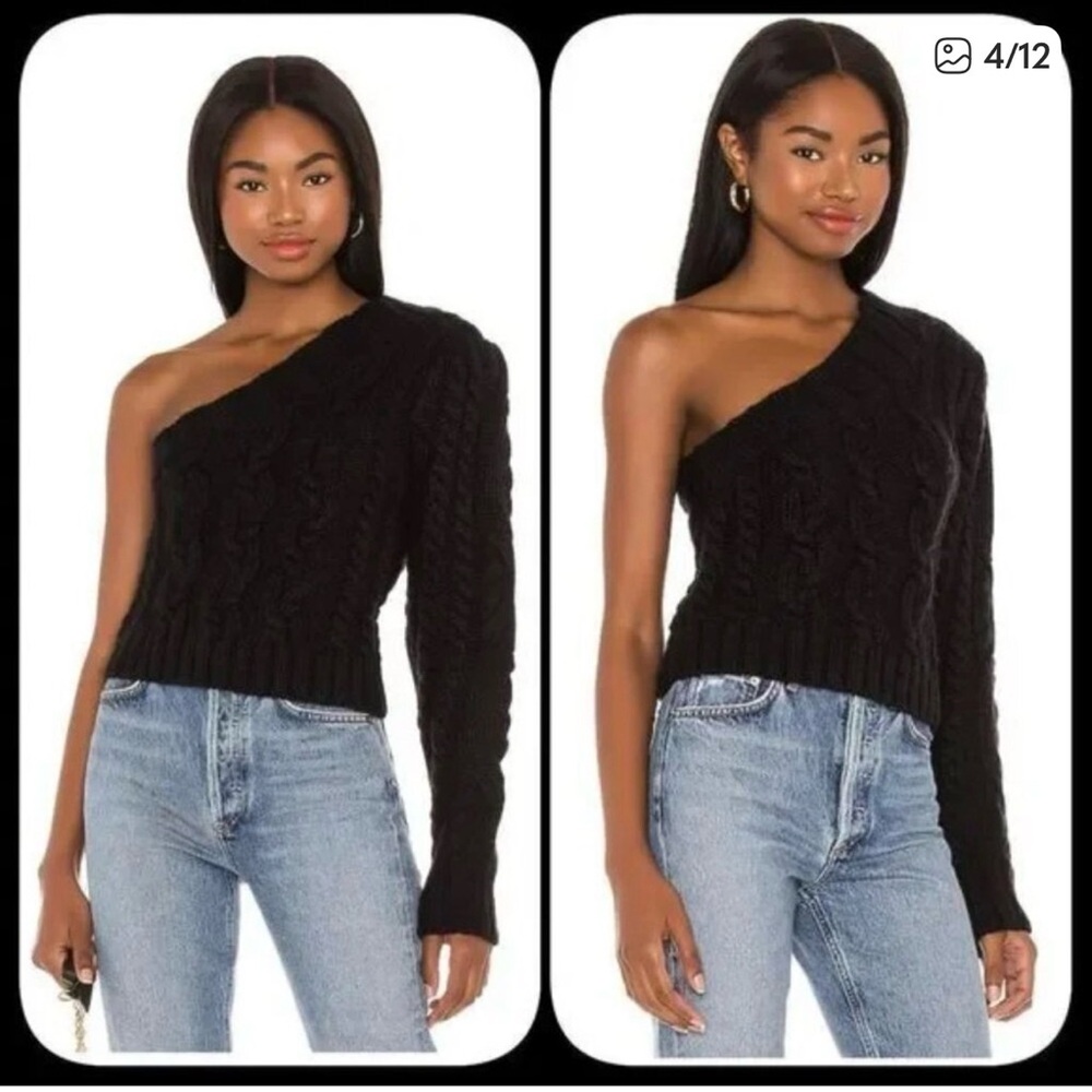 For Love And Lemons One-Shoulder Black Sweater